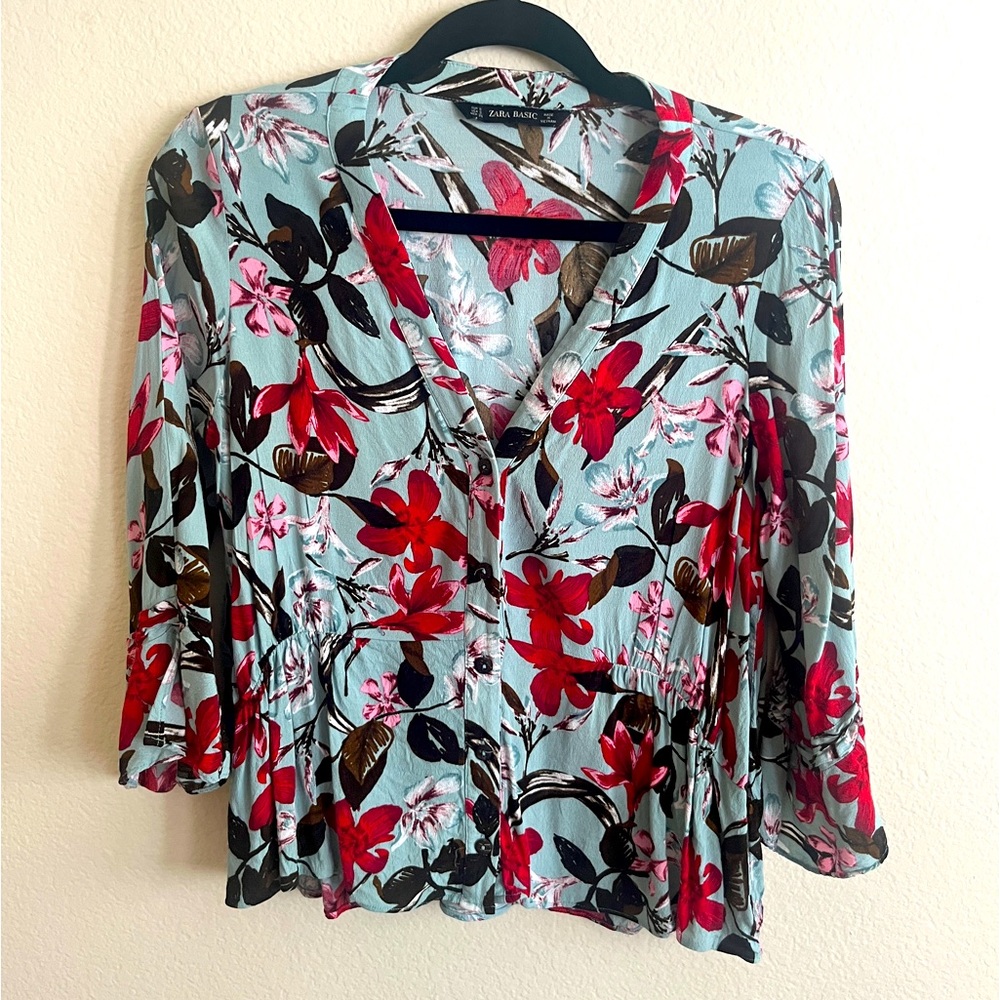 Zara Floral Blouse Size Small